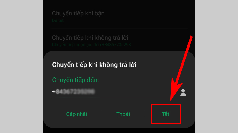 Tắt tính năng chuyển tiếp cuộc gọi 